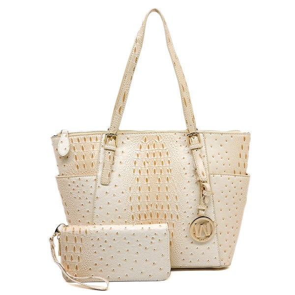 Ostrich Croc Shopper & Wallet Set (12 Colors)