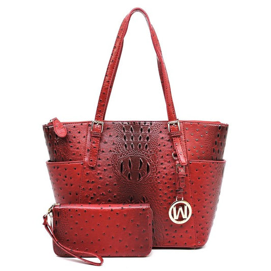 Ostrich Croc Shopper & Wallet Set (12 Colors)