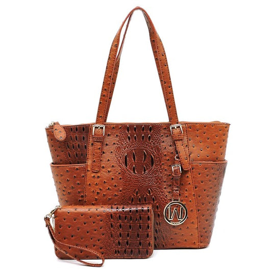 Ostrich Croc Shopper & Wallet Set (12 Colors)
