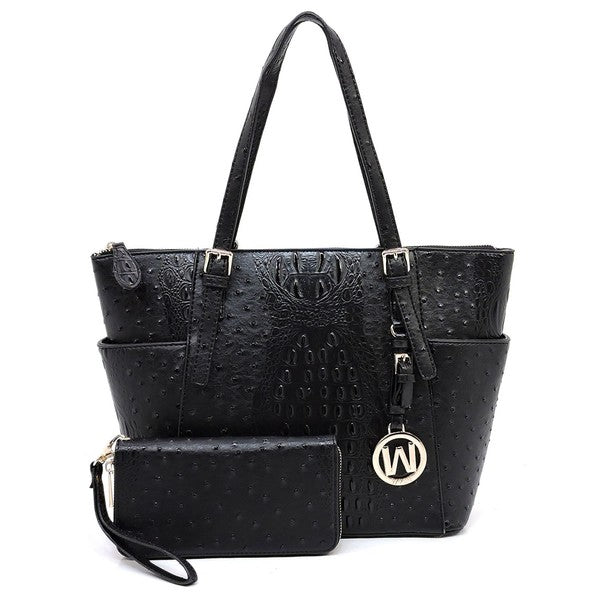 Ostrich Croc Shopper & Wallet Set (12 Colors)