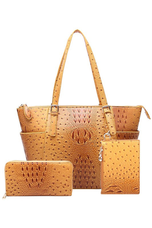Ostrich Croc Shopper & Wallet Set (12 Colors)