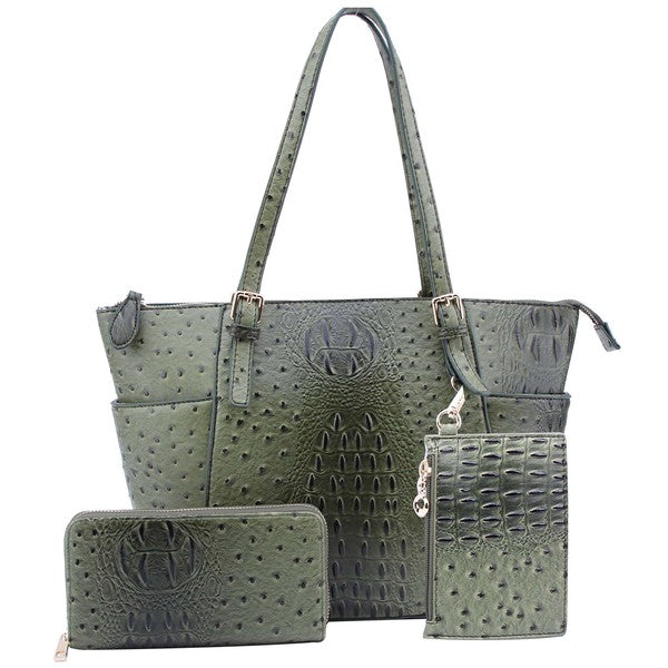 Ostrich Croc Shopper & Wallet Set (12 Colors)