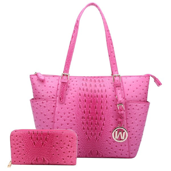 Ostrich Croc Shopper & Wallet Set (12 Colors)