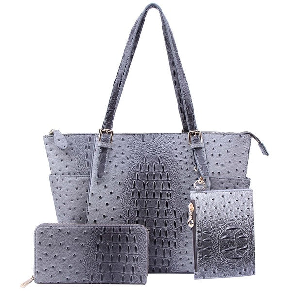 Ostrich Croc Shopper & Wallet Set (12 Colors)