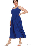 PLUS SIZE SMOCKED TIERED MIDI DRESS