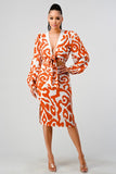 Athina Orange & White Cropped Long Sleeve Top & Knee Length Skirt Set