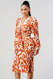 Athina Orange & White Cropped Long Sleeve Top & Knee Length Skirt Set