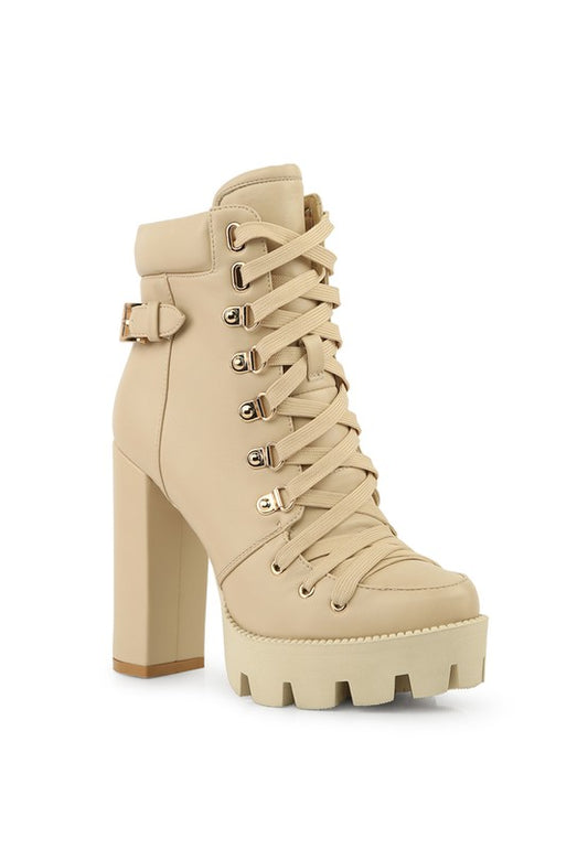 WILLOW CUSHION COLLARED LACE UP HIGH ANKLE BOOTS