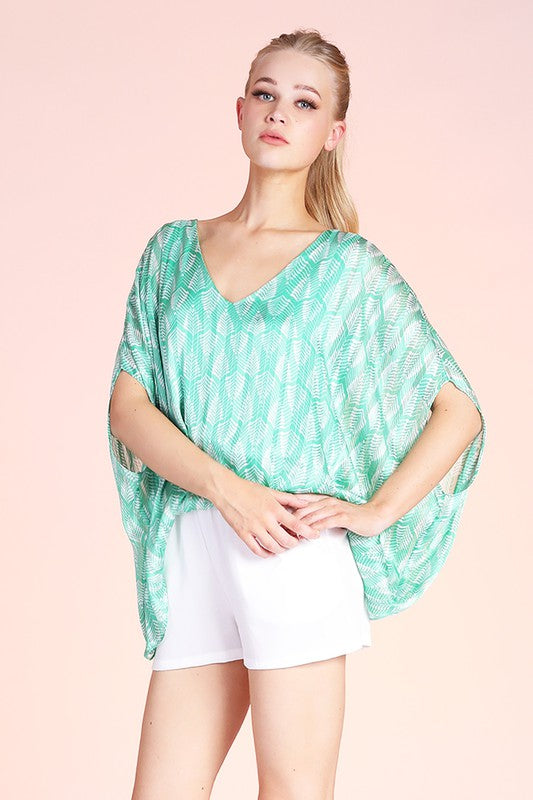 Montreal Satin Chiffon Caftan Top With Back Band