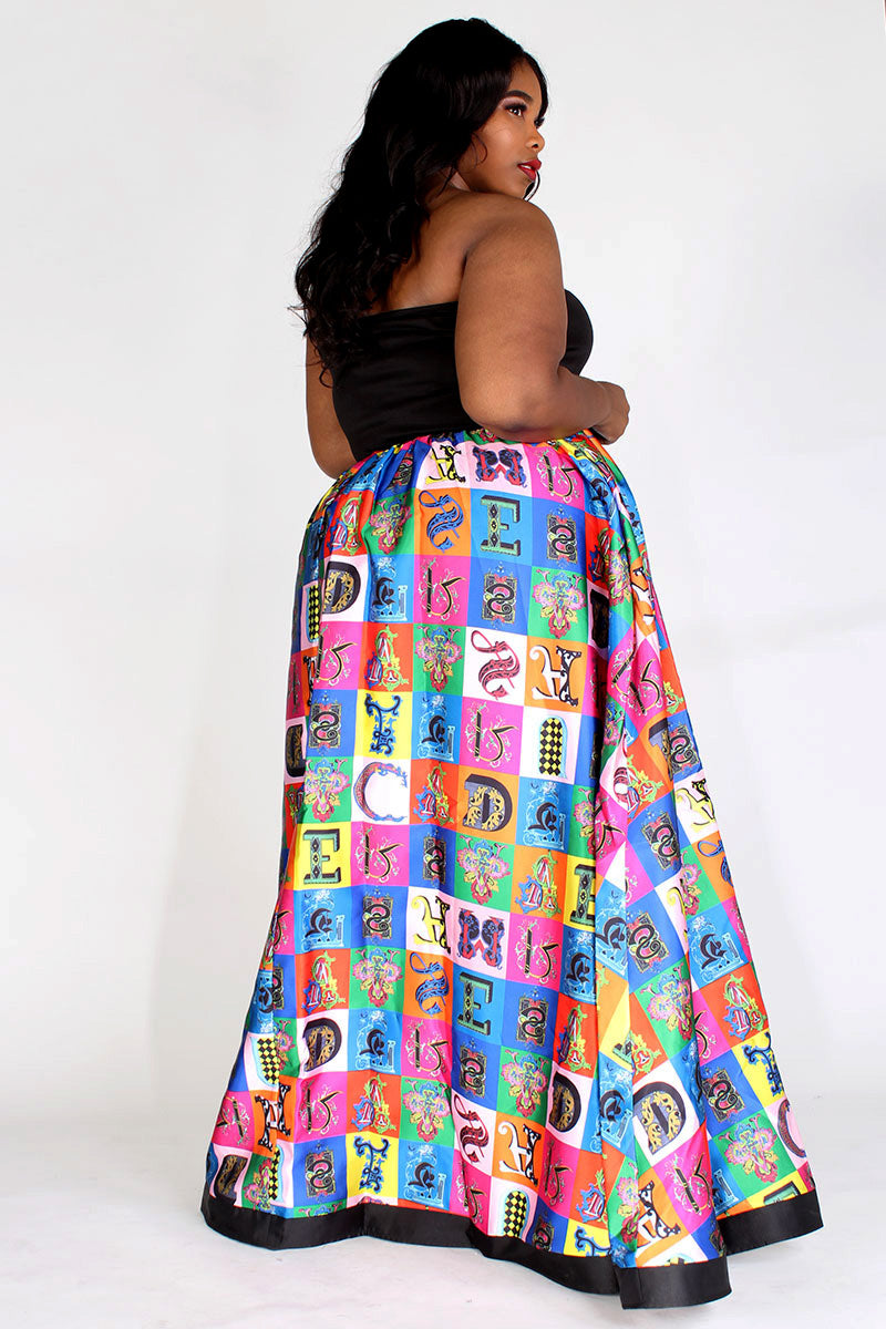 black & multicolor multiprint tube maxi  dress