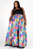 black & multicolor multiprint tube maxi  dress