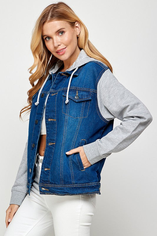 Women's Denim  Jacket with Fleece Hoodie