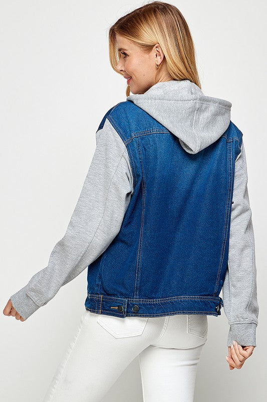Women's Denim  Jacket with Fleece Hoodie