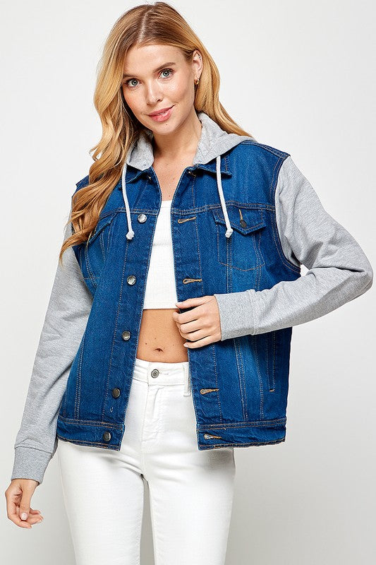 Women's Denim  Jacket with Fleece Hoodie