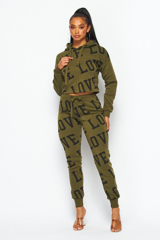 Red "Love" Printed Jogger & Hoodie Set
