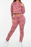 Red "Love" Printed Jogger & Hoodie Set