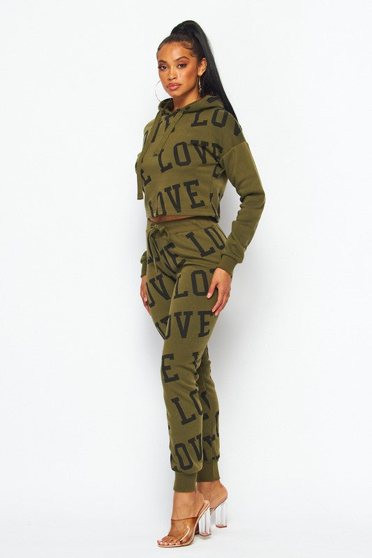 Red "Love" Printed Jogger & Hoodie Set