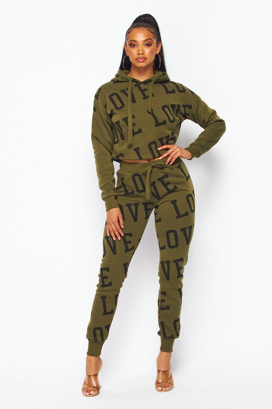 Red "Love" Printed Jogger & Hoodie Set