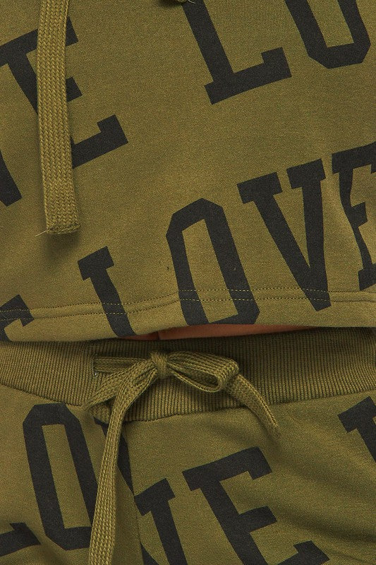 Red "Love" Printed Jogger & Hoodie Set