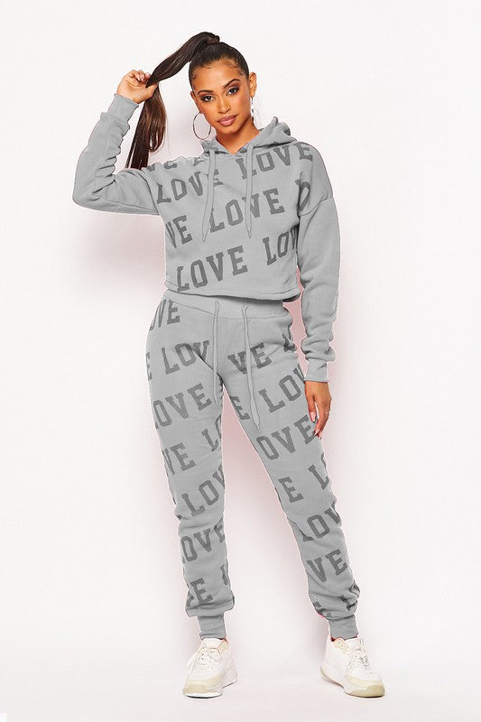 Red "Love" Printed Jogger & Hoodie Set