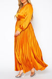 Toffee Brown Plus Size Pleated Maxi Flare Dress