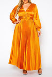 Toffee Brown Plus Size Pleated Maxi Flare Dress