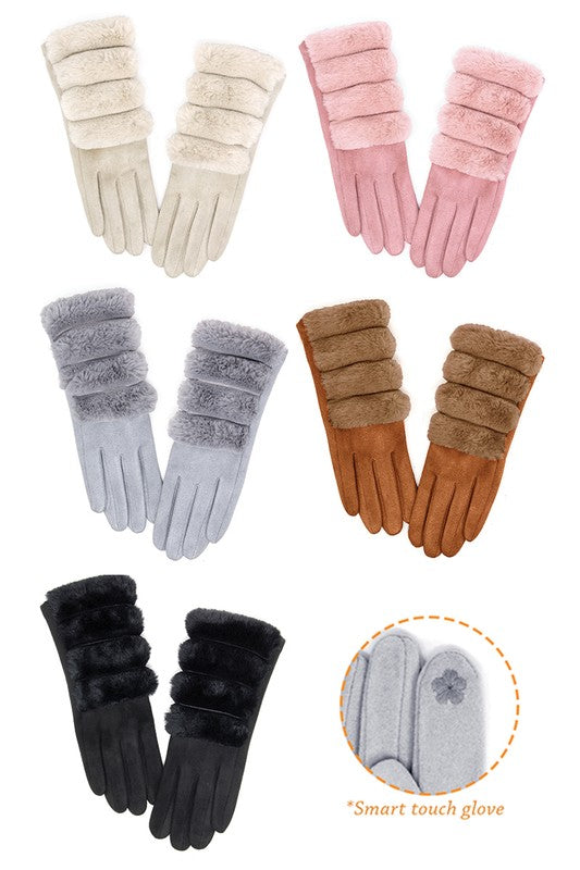Soft Fuzzy Faux Fur Trim Gloves