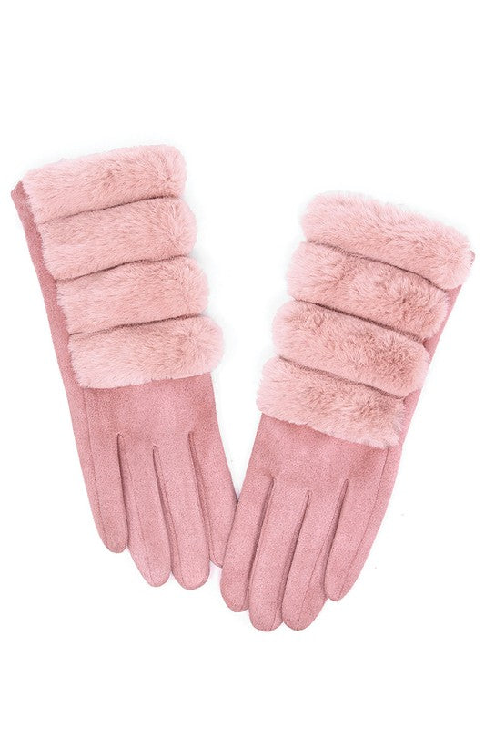 Soft Fuzzy Faux Fur Trim Gloves