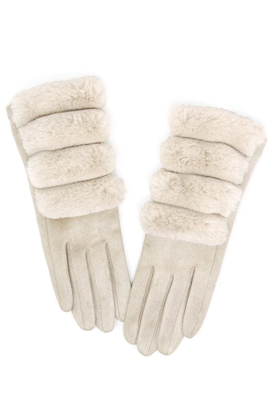 Soft Fuzzy Faux Fur Trim Gloves