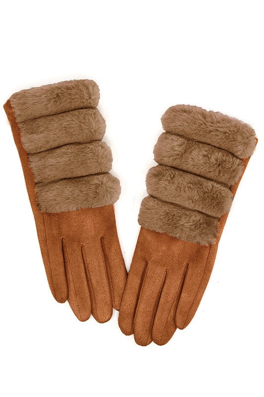 Soft Fuzzy Faux Fur Trim Gloves