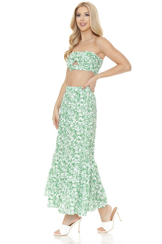 Women's Floral Skirt and Top Set