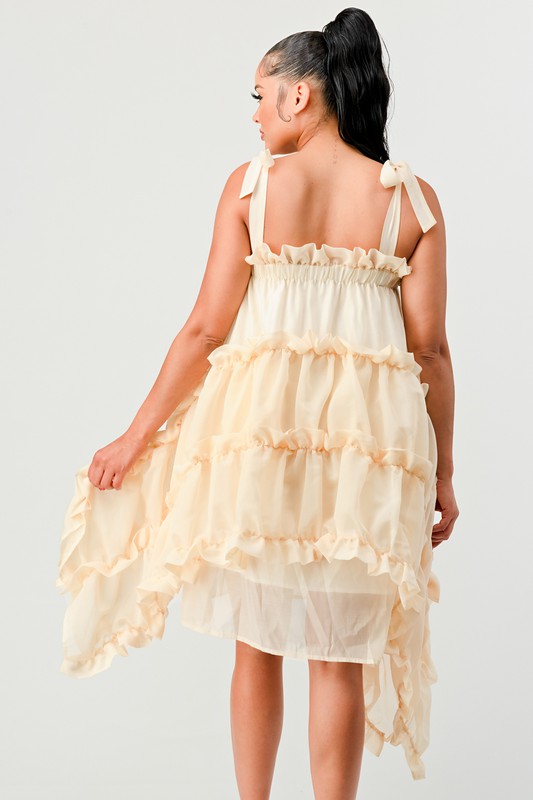 CREAM MULTI LAYER RUFFLE BABYDOLL MINI DRESS