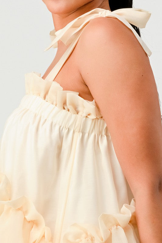 CREAM MULTI LAYER RUFFLE BABYDOLL MINI DRESS