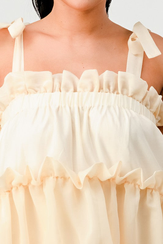 CREAM MULTI LAYER RUFFLE BABYDOLL MINI DRESS