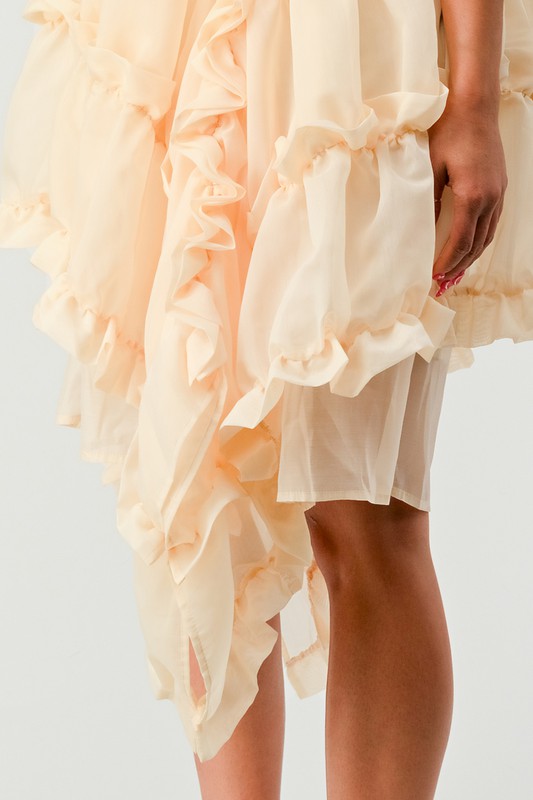 CREAM MULTI LAYER RUFFLE BABYDOLL MINI DRESS