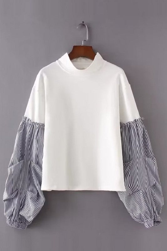 Solid Striped Mix Long Sleeve Pullover Shirt