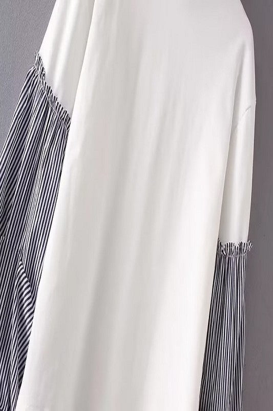 Solid Striped Mix Long Sleeve Pullover Shirt