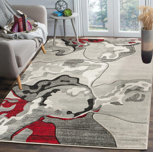 3'8'' x 5'6'' Red Abstract Hand-Carved Soft Rug