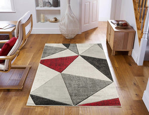 3'8'' x 5'6'' Red Geometric Hand-Carved Soft Rug