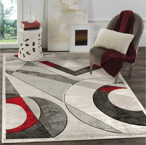 3'8'' x 5'6'' Red Hand-Carved Geometric Soft Rug