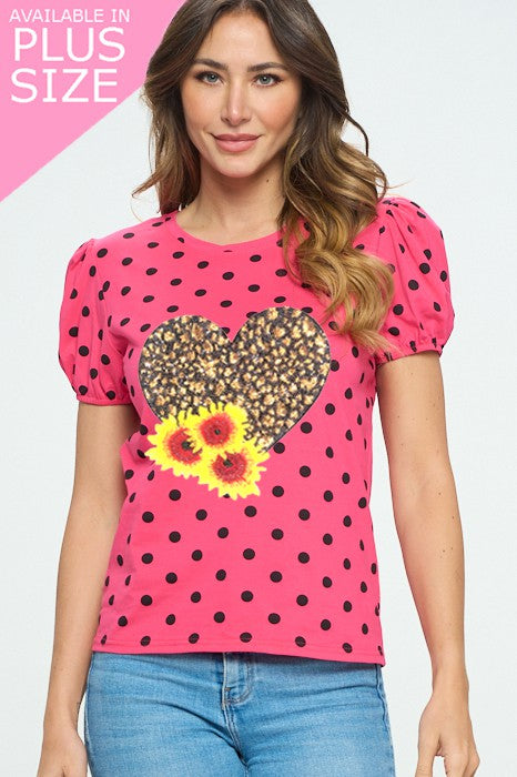 Plus Size Polka Dot Puff Princess Sleeve Top