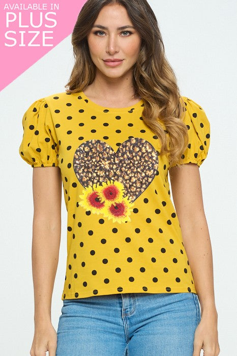 Plus Size Polka Dot Puff Princess Sleeve Top