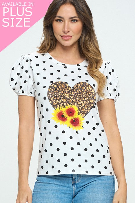 Plus Size Polka Dot Puff Princess Sleeve Top