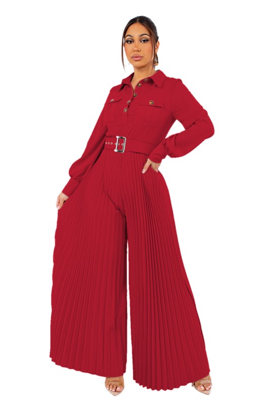 Pleated Wide Leg Jumpsuit