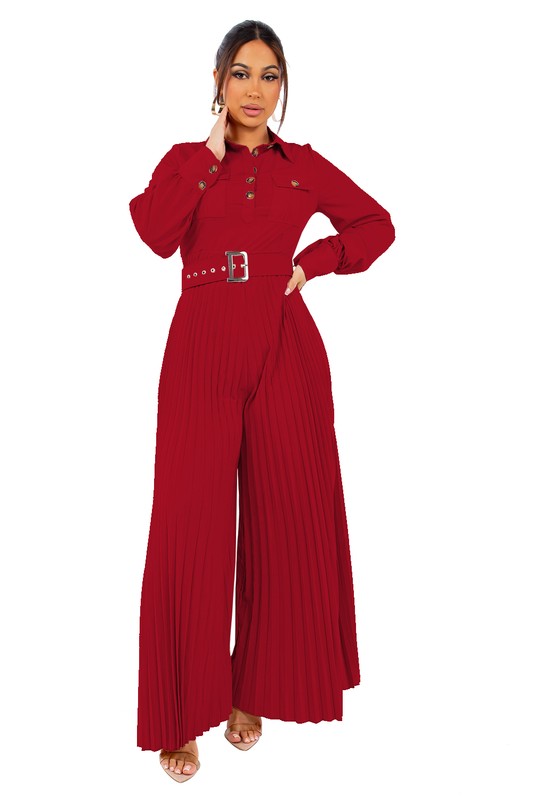 Pleated Wide Leg Jumpsuit