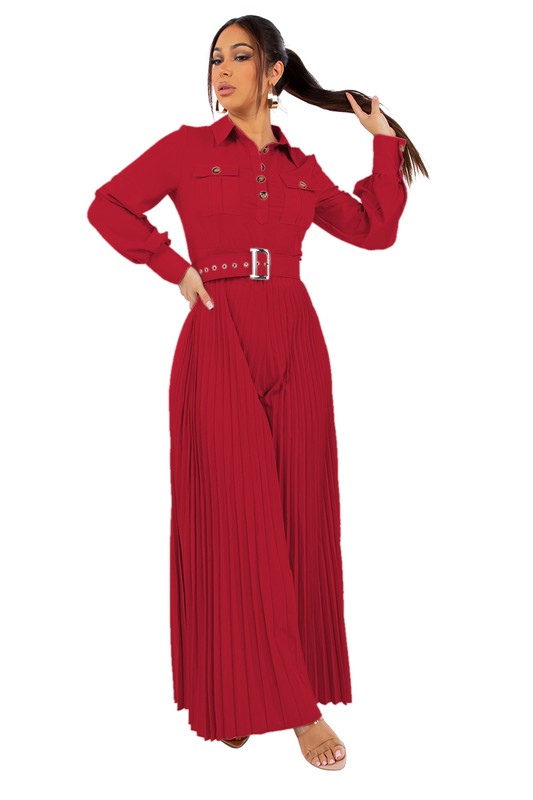 Pleated Wide Leg Jumpsuit