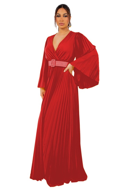 Red Pleated Maxi Dress