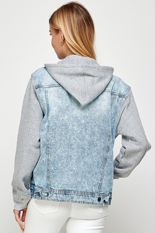 Women's Denim  Jacket with Fleece Hoodie