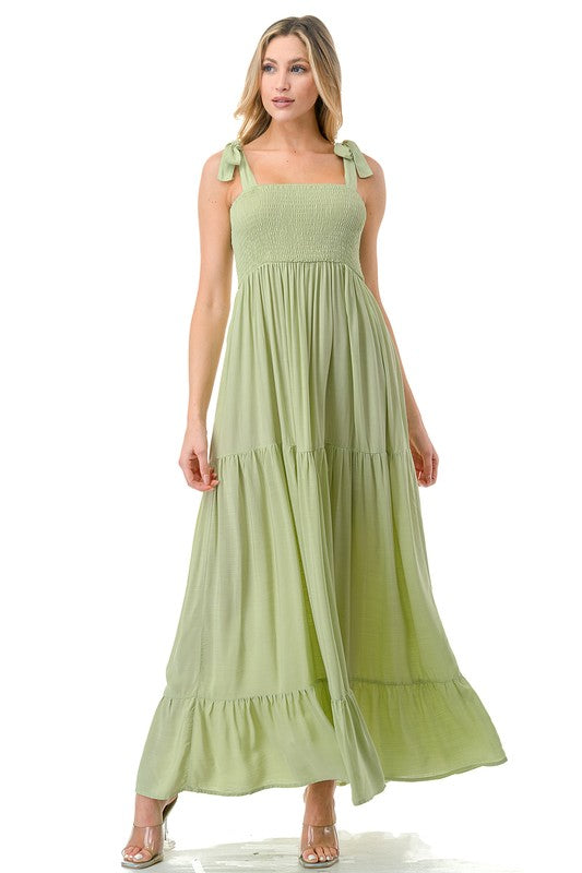 Self Strap Tied Tiered Maxi Dress
