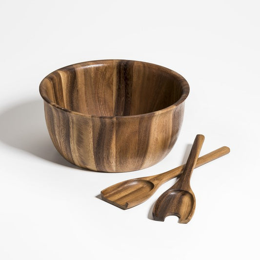 Acacia Wood Large Salad Bowl with Servers